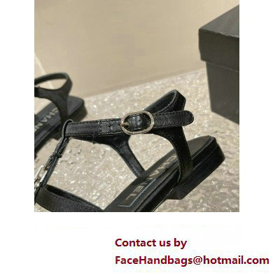 Chanel Satin, Metal  &  Strass Thong Sandals G40128 Black 2023